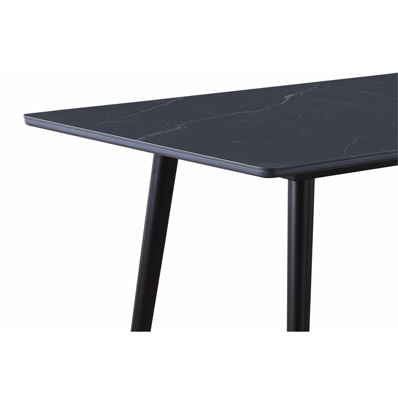 Aikya 60 Inch Dining Table-Black Sintered Stone-Tapered Metal Legs