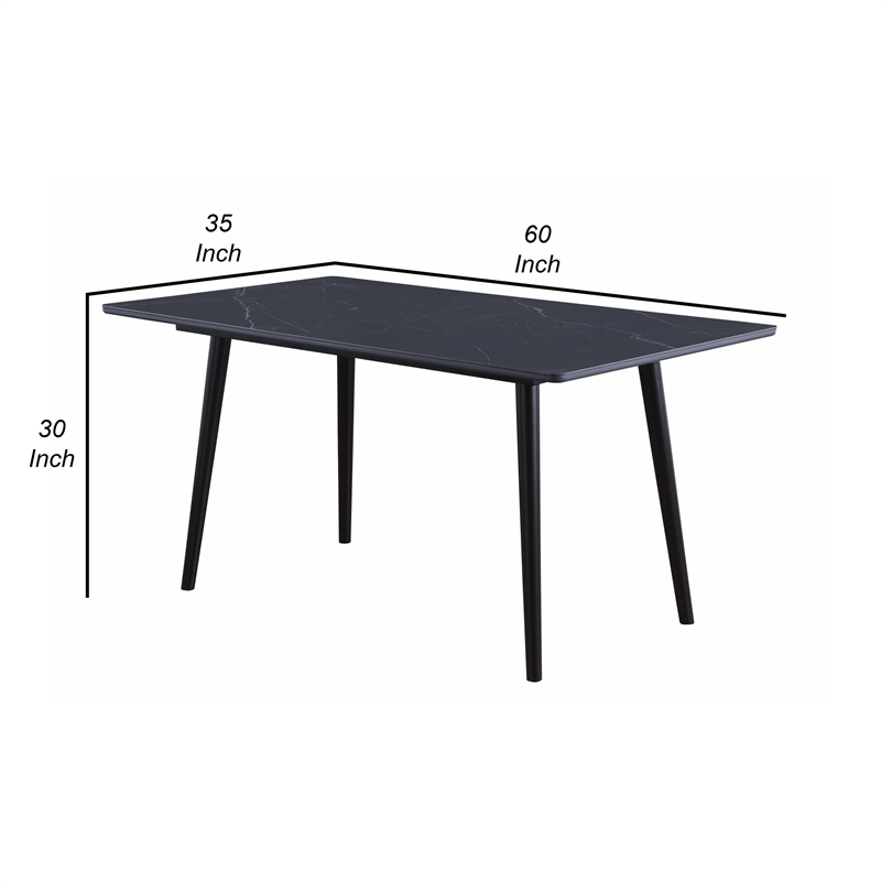 Aikya 60 Inch Dining Table-Black Sintered Stone-Tapered Metal Legs