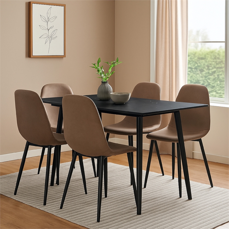 Aikya 60 Inch Dining Table-Black Sintered Stone-Tapered Metal Legs