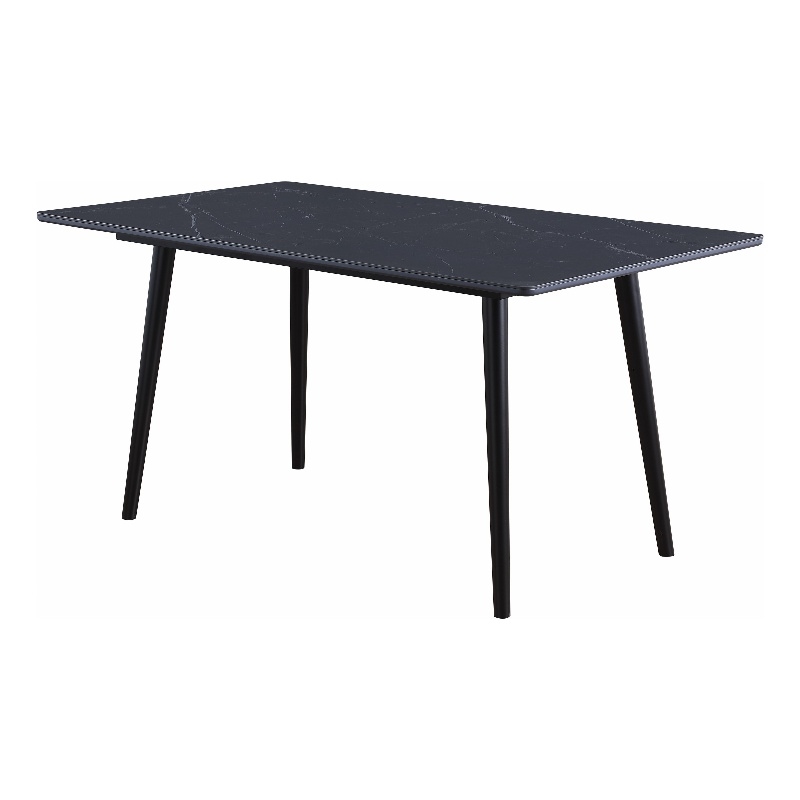 Aikya 60 Inch Dining Table-Black Sintered Stone-Tapered Metal Legs