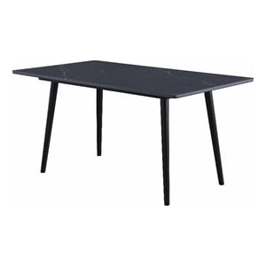Aikya 60 Inch Dining Table-Black Sintered Stone-Tapered Metal Legs