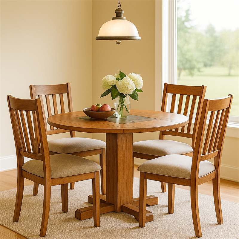 Marv Dining Table w 2 Drop Leaves-40 Inch Round Top-Brown Wood