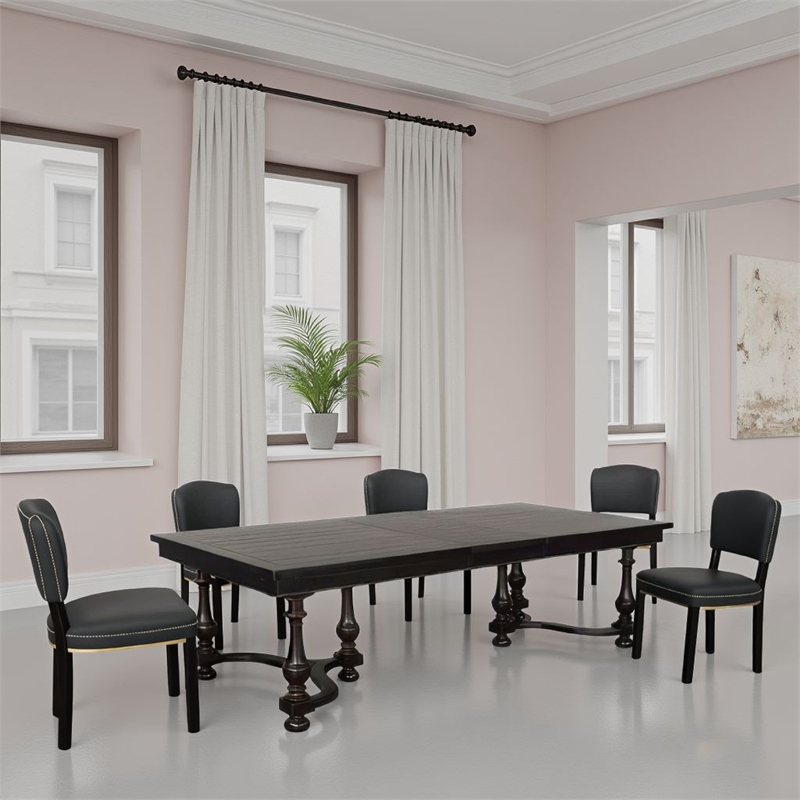 Elon Extendable Dining Table-76-112 Inch Top-6 Turned Legs-Black