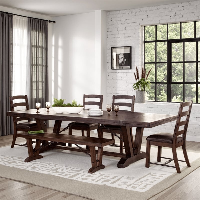 Flint Extendable Dining Table-108-140 Inch-2 Folding Leaves-Brown