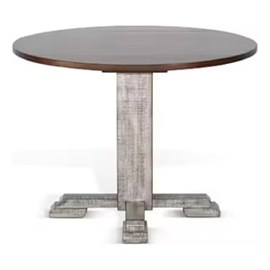 Camie Dining Table-40 Inch Brown Round Top w Drop Leafs-Rustic Gray