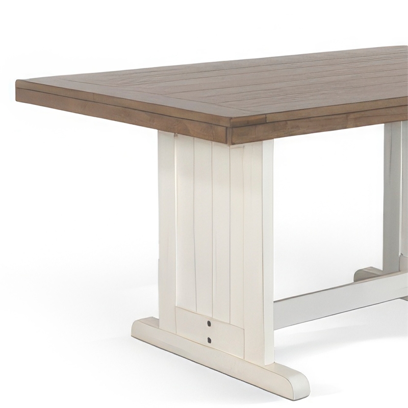 Dean Dining Table-60 Inch Rectangular Plank Top-Off White and Brown