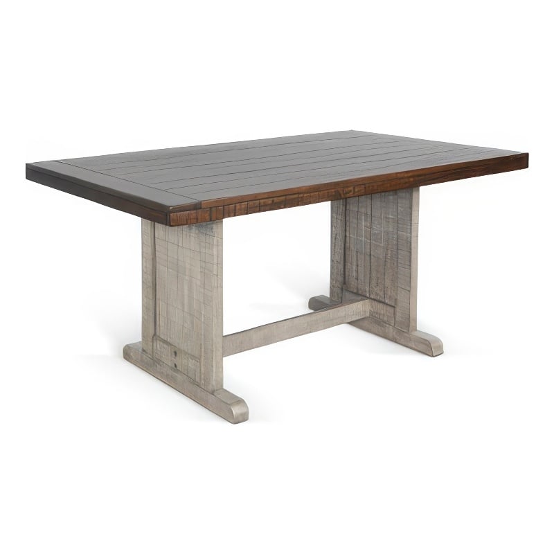 Camie Dining Table-60 Inch Rectangular Plank Top-Dark Brown n Gray