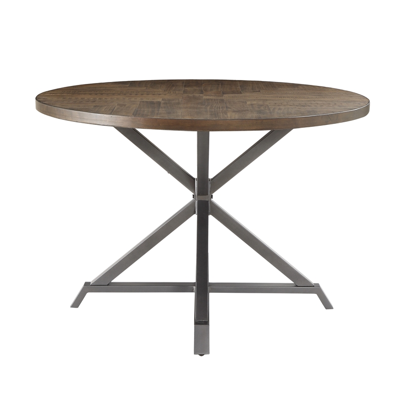 Fena Dining Table-Round 45 Inch Brown Wood Top-Gray Metal Star Base