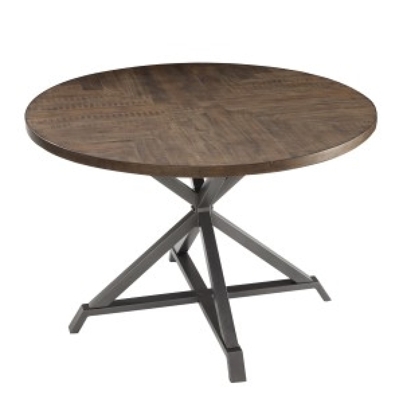 Fena Dining Table-Round 45 Inch Brown Wood Top-Gray Metal Star Base
