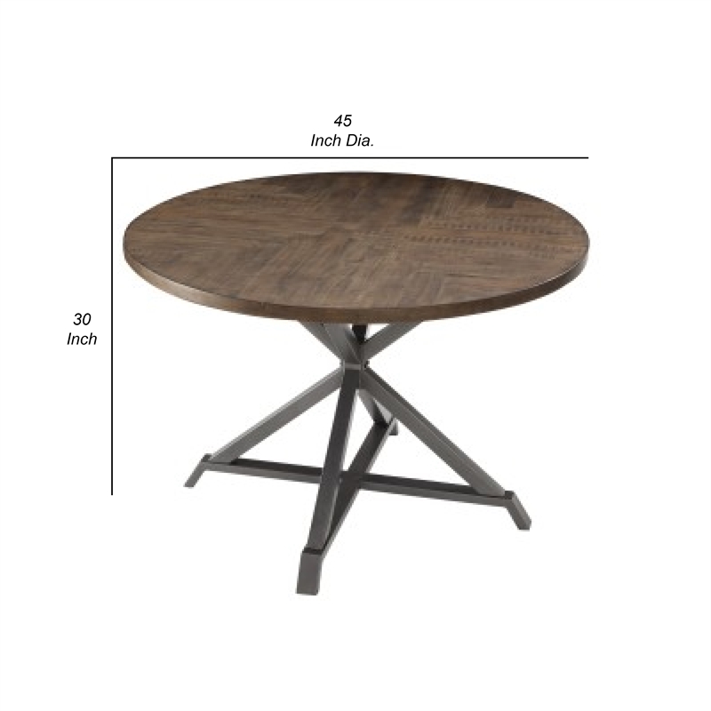 Fena Dining Table-Round 45 Inch Brown Wood Top-Gray Metal Star Base