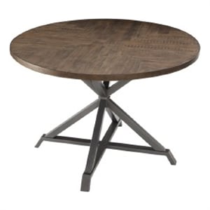 Fena Dining Table-Round 45 Inch Brown Wood Top-Gray Metal Star Base