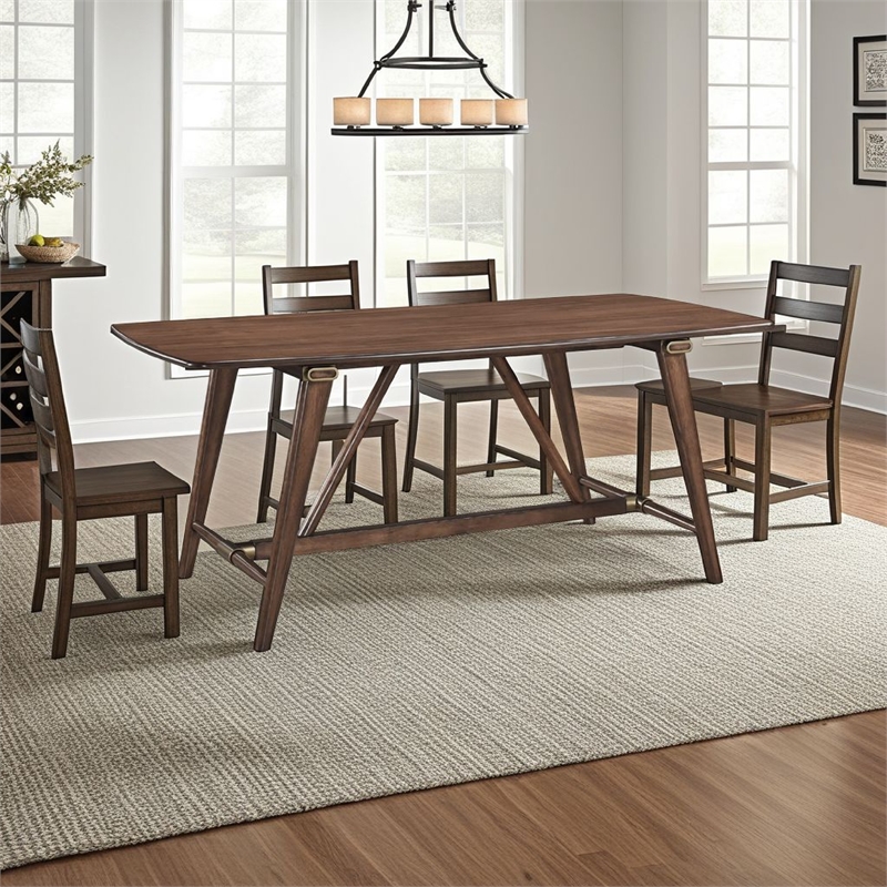 Manny Dining Table with Picnic Style Trestle Base-Walnut Wood 71 Inch