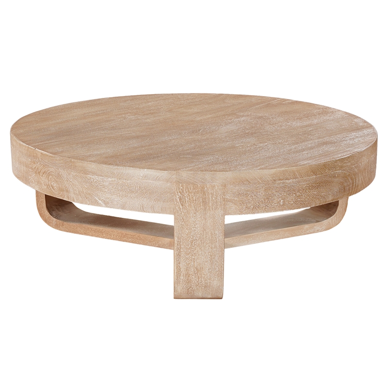 Milan Coffee Table- 32 Inch Round Top- Mango Wood - Open Sled Base