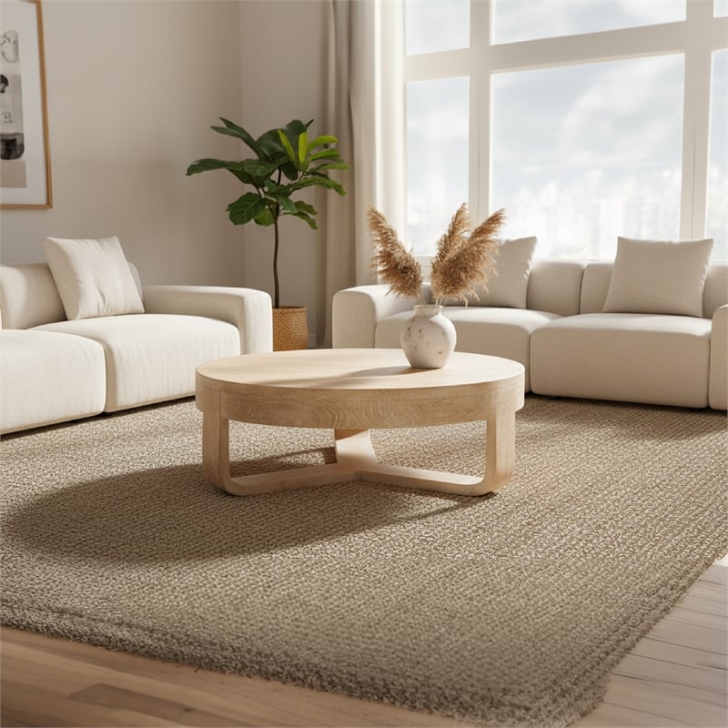 Milan Coffee Table- 32 Inch Round Top- Mango Wood - Open Sled Base