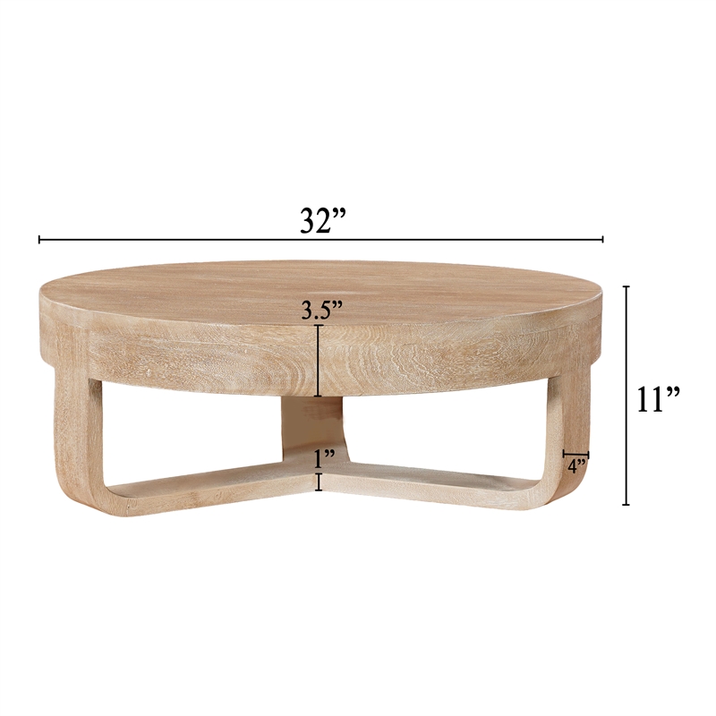 Milan Coffee Table- 32 Inch Round Top- Mango Wood - Open Sled Base