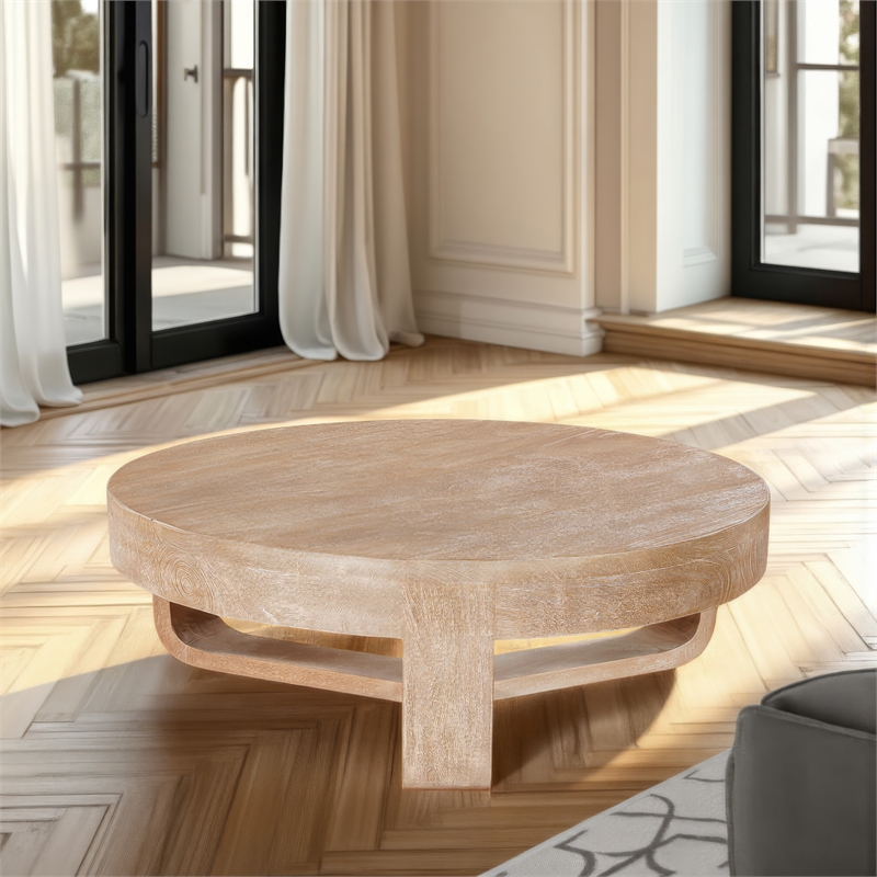 Milan Coffee Table- 32 Inch Round Top- Mango Wood - Open Sled Base