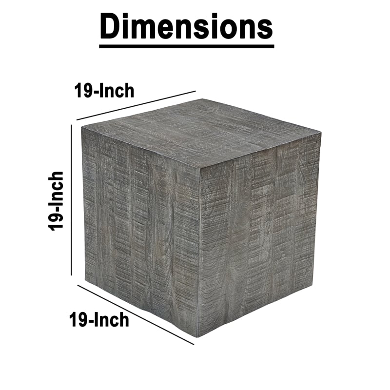 Rydan Side End Table - 19 Inch Square Block Top - Mango Wood