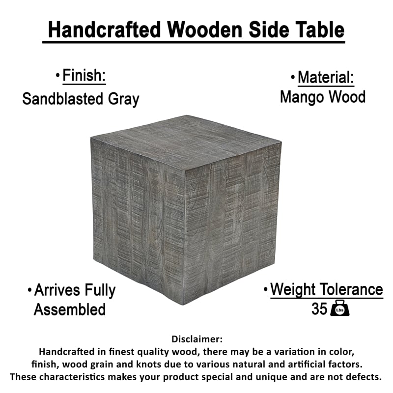 Rydan Side End Table - 19 Inch Square Block Top - Mango Wood