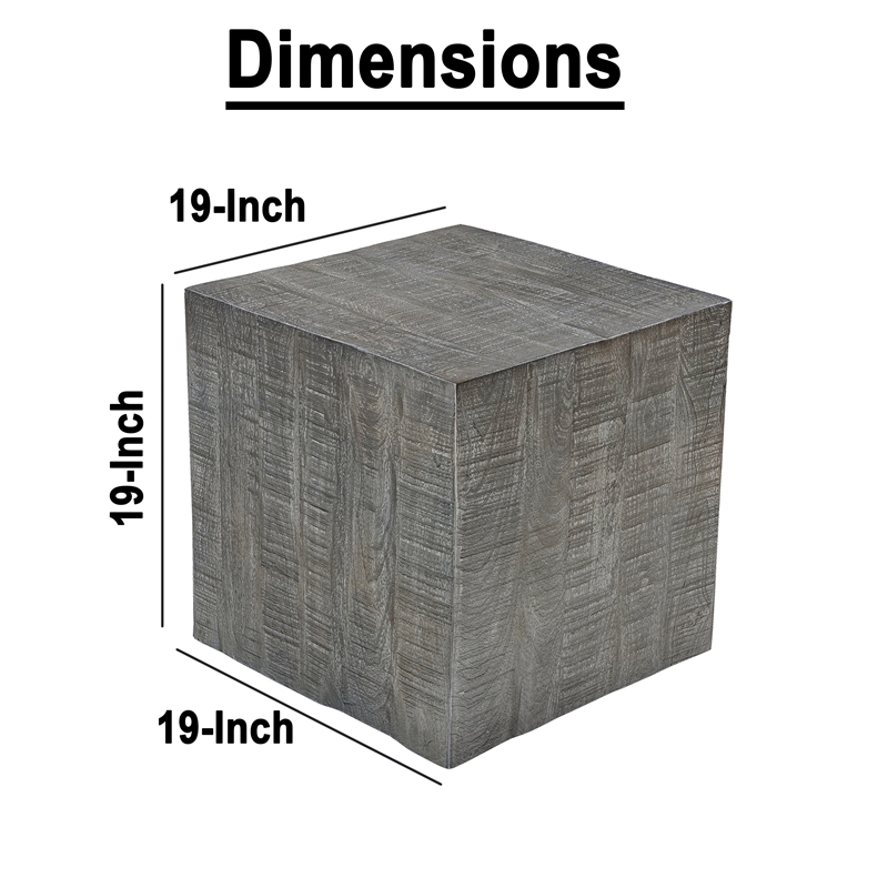 Rydan Side End Table - 19 Inch Square Block Top - Mango Wood