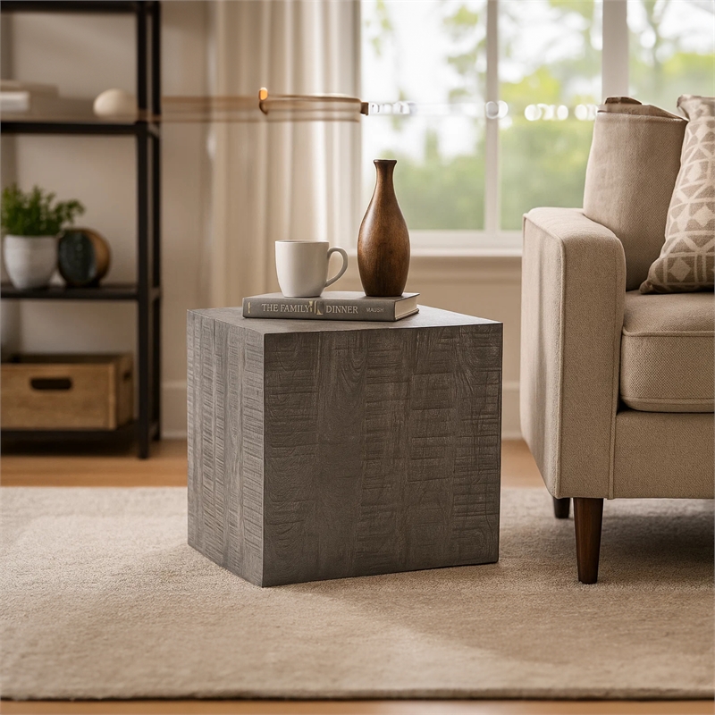 Rydan Side End Table - 19 Inch Square Block Top - Mango Wood