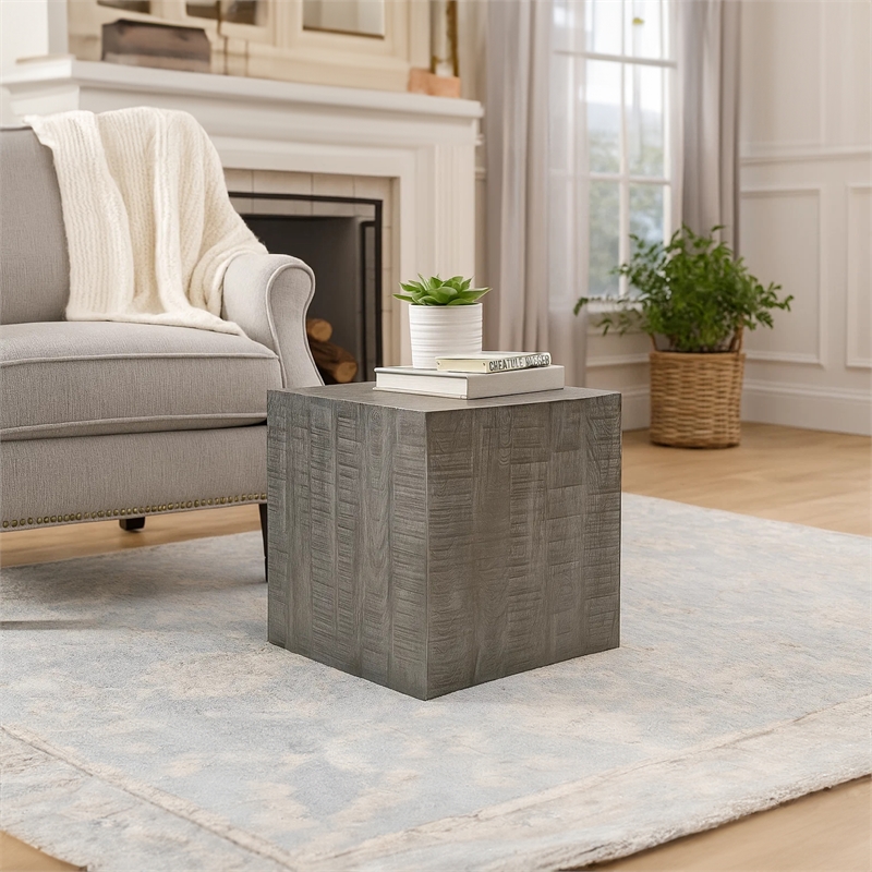 Rydan Side End Table - 19 Inch Square Block Top - Mango Wood