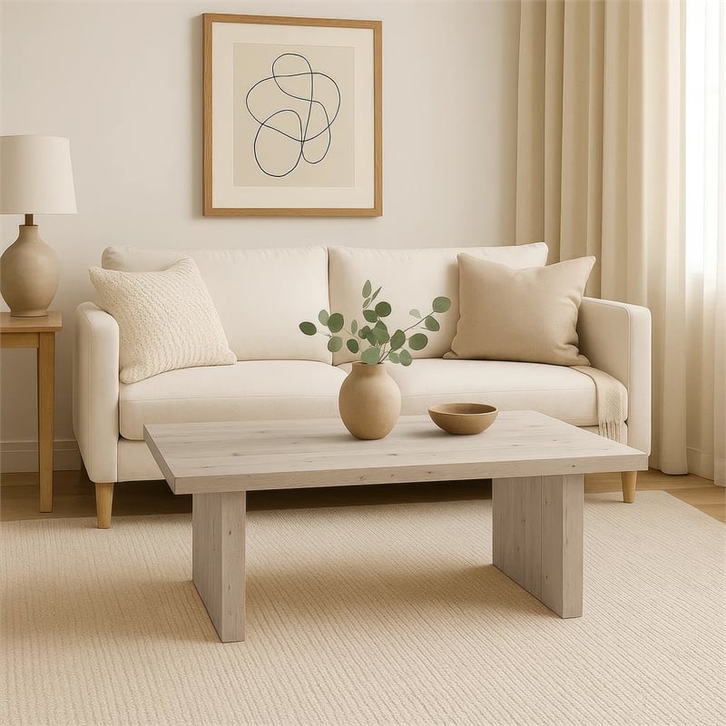 Nira Coffee Table - 48 Inch Rectangular Top - Handcrafted Acacia Wood