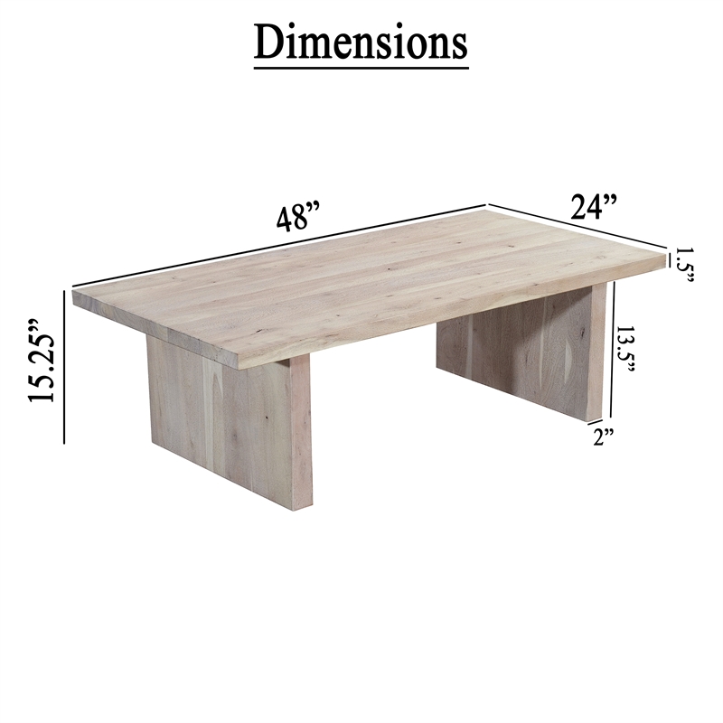 Nira Coffee Table - 48 Inch Rectangular Top - Handcrafted Acacia Wood
