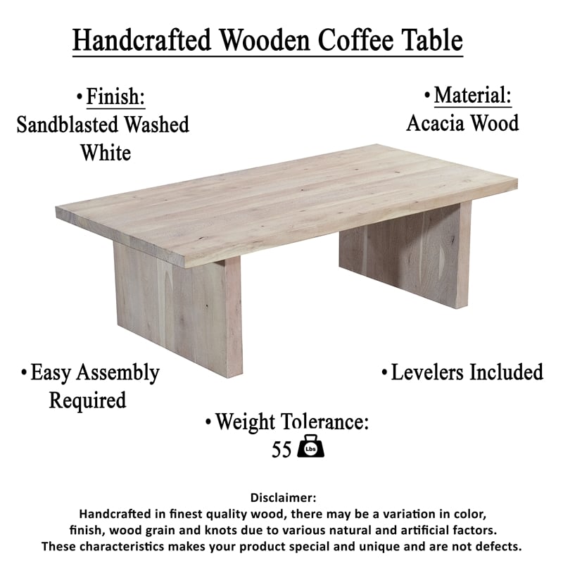 Nira Coffee Table - 48 Inch Rectangular Top - Handcrafted Acacia Wood