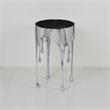 Capri Side End Table - 24.75 Inch Round Glass Top - Melting Drip Design - Silver