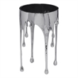 Capri Side End Table - 24.75 Inch Round Glass Top - Melting Drip Design - Silver