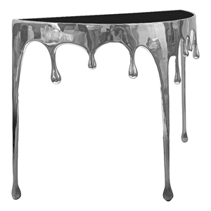 Capri Sofa Console - 36.25&quot Half Moon Glass Top - Melting Drip Design
