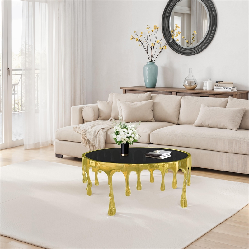 Capri Coffee Table - 36 Inch Round Glass Top - Melting Drip Design
