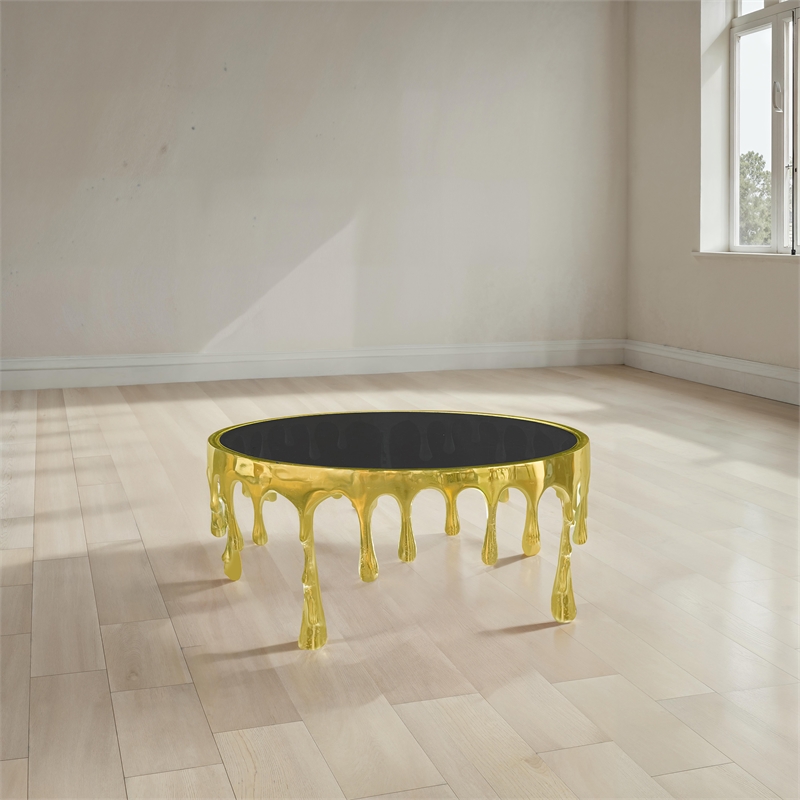 Capri Coffee Table - 36 Inch Round Glass Top - Melting Drip Design