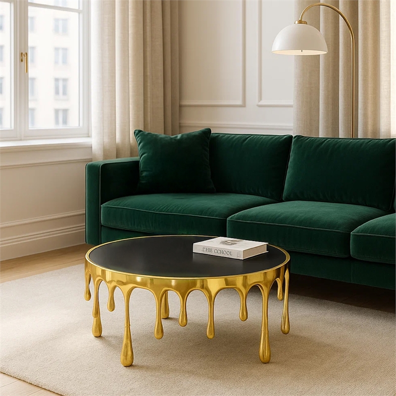 Capri Coffee Table - 36 Inch Round Glass Top - Melting Drip Design