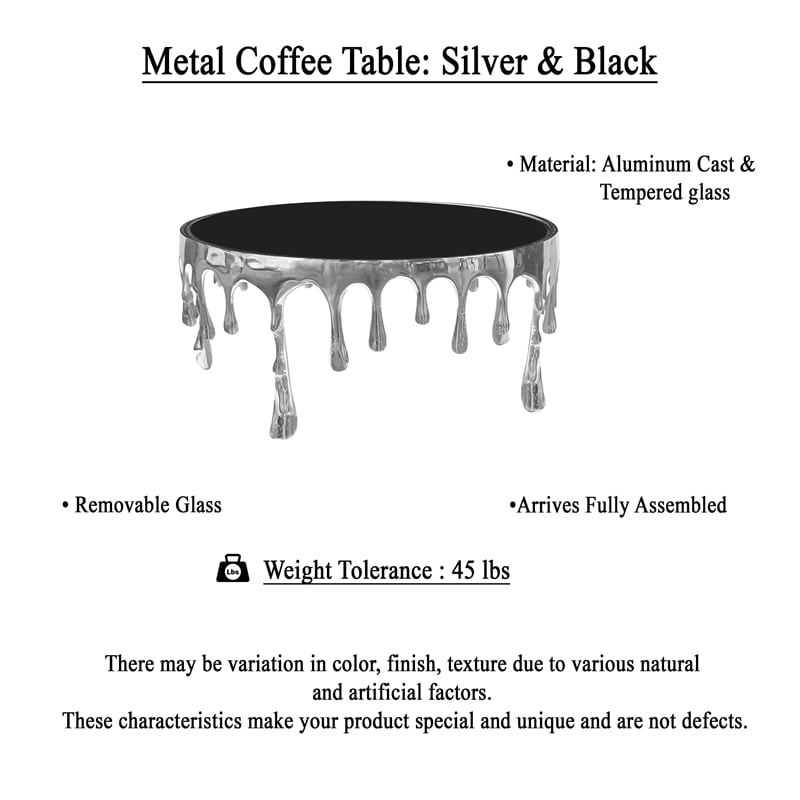 Capri Coffee Table - 36 Inch Round Glass Top - Melting Drip Design