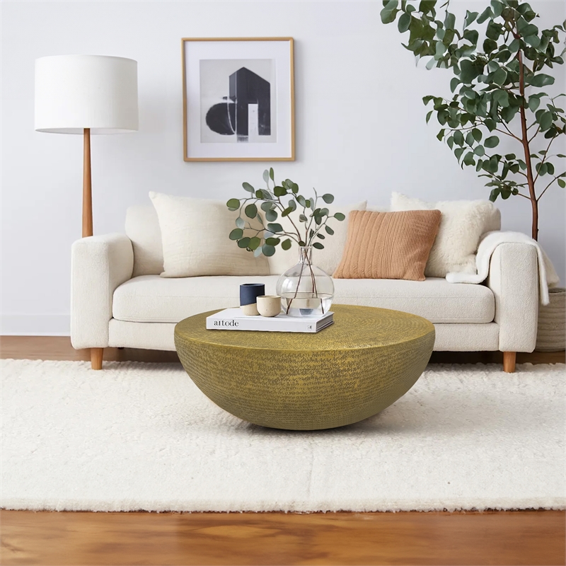 Terminus Coffee Table- 36 Inch Round Bowl Base with Hand Etched Texture
