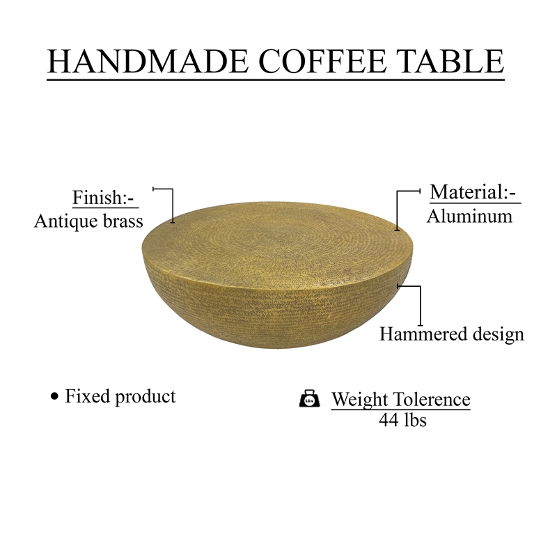 Terminus Coffee Table- 36 Inch Round Bowl Base with Hand Etched Texture