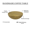 Terminus Coffee Table- 36 Inch Round Bowl Base with Hand Etched Texture
