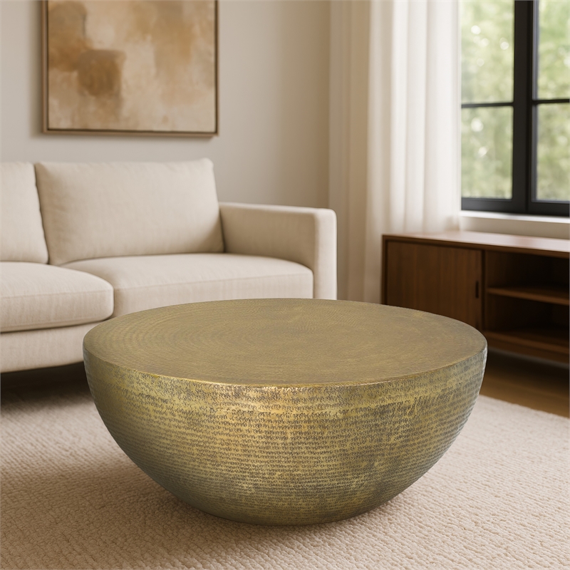 Terminus Coffee Table- 36 Inch Round Bowl Base with Hand Etched Texture