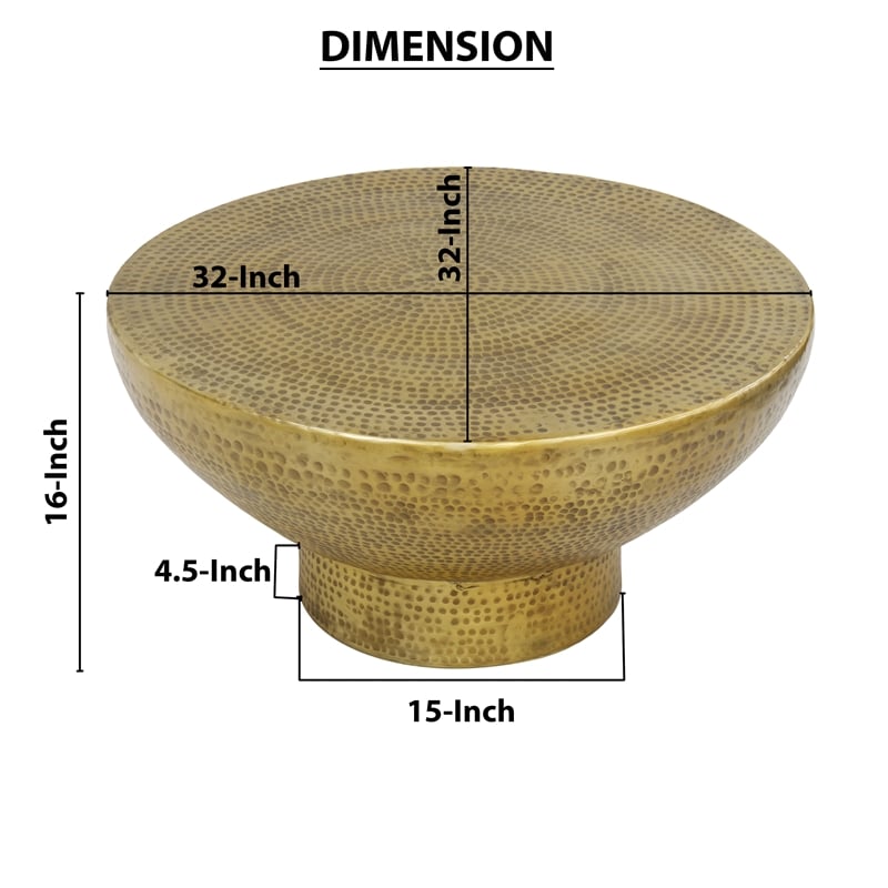 Orion Coffee Table - 32 Inch Round Martini Glass Shape - Hammered Finish