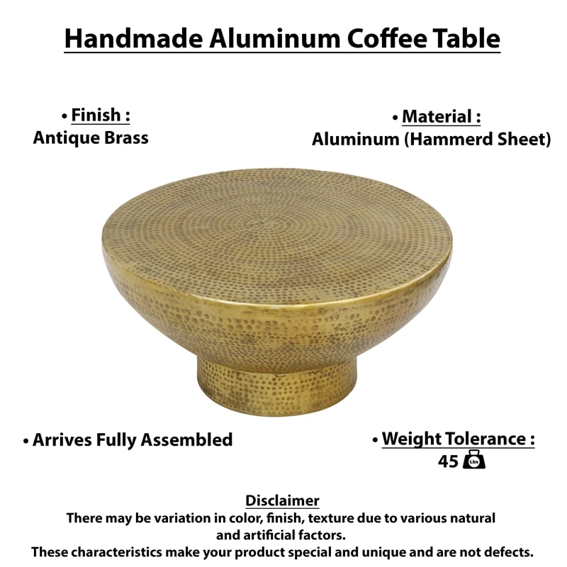 Orion Coffee Table - 32 Inch Round Martini Glass Shape - Hammered Finish