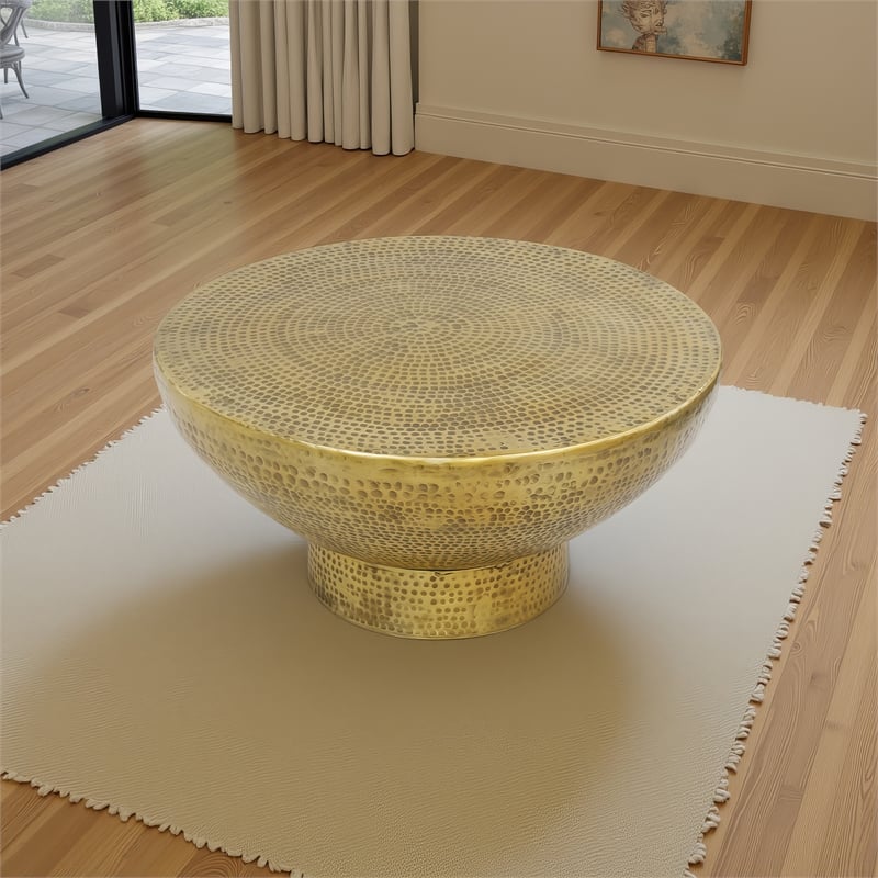 Orion Coffee Table - 32 Inch Round Martini Glass Shape - Hammered Finish