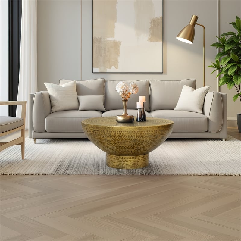 Orion Coffee Table - 32 Inch Round Martini Glass Shape - Hammered Finish