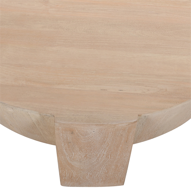 Joana Coffee Table- 35 Inch Round Drum Shape with 3 Legs- Sandblasted Mango Wood