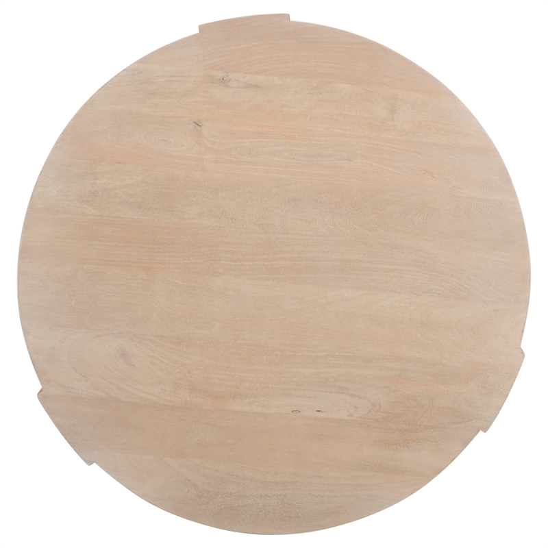 Joana Coffee Table- 35 Inch Round Drum Shape with 3 Legs- Sandblasted Mango Wood