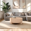 Joana Coffee Table- 35 Inch Round Drum Shape with 3 Legs- Sandblasted Mango Wood