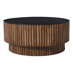 Montoya Coffee Table - 34&quot Round Top - Mango Wood Fluted Plinth Base