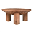 Meridian Coffee Table- 38 Inch Round Top- 3 Column Pillar Legs- Mango Wood