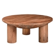 Meridian Coffee Table- 38 Inch Round Top- 3 Column Pillar Legs- Mango Wood