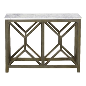 Agas Sofa Console Table- 41 Inch Genuine Marble Top- Mango Wood Geometric Frame